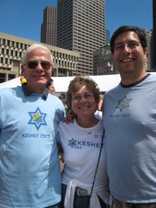 David & his parents, marching with Keshet at Boston Pride in 2009.